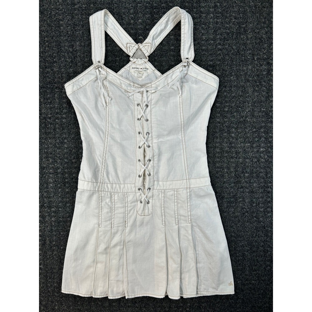 Coastal‎ Cowgirl Y2K Boho Tommy Jeans White Linen Lace Up Corset Mini Dress XS